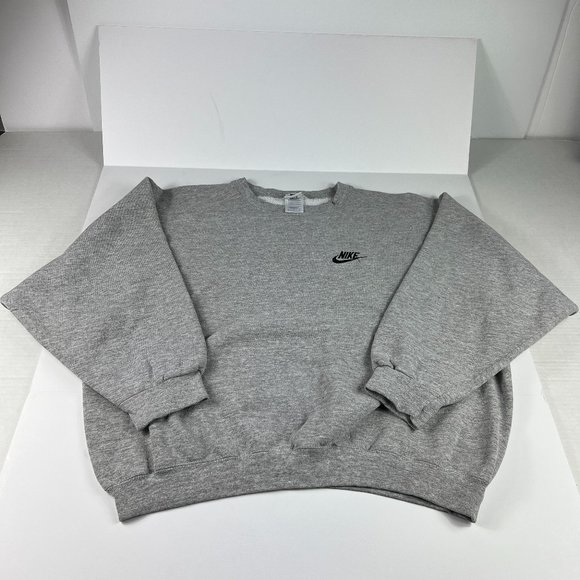 VTG 90s Nike Adult Sweatshirt Medium Boxy Grey Black Contrast Crewneck Made USA - Picture 1 of 14